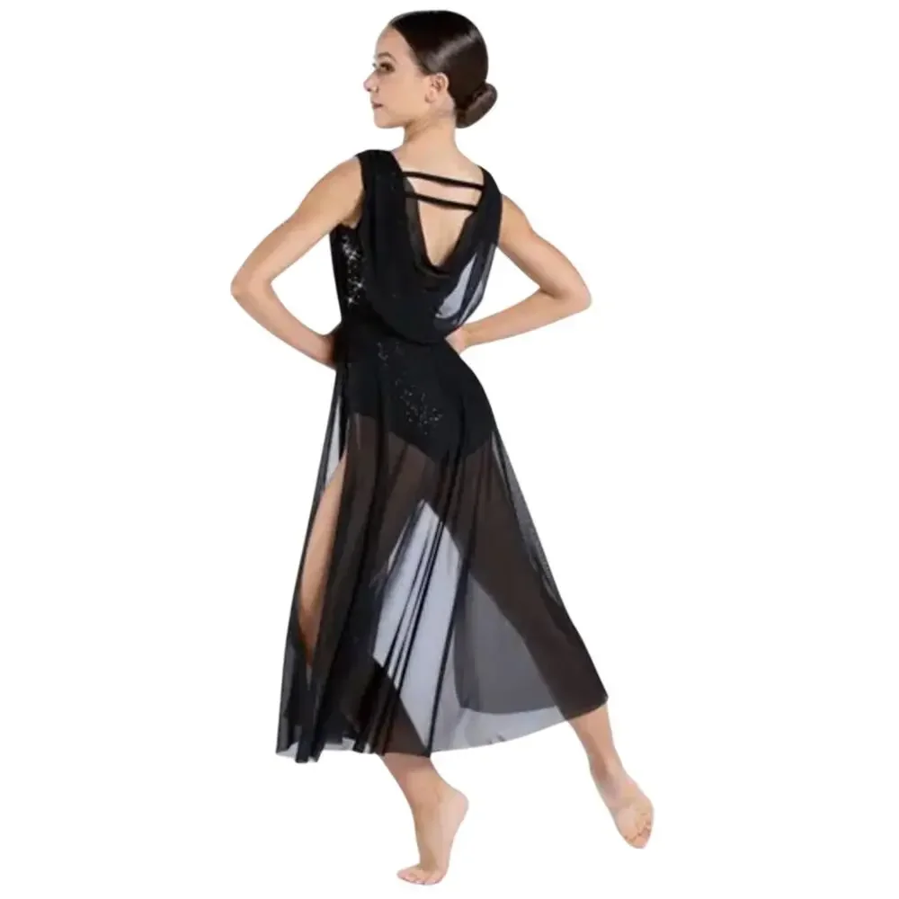 Black Sequin Mesh Overskirt Leotard Recital Performance Costume Kids Size 7/8 IC